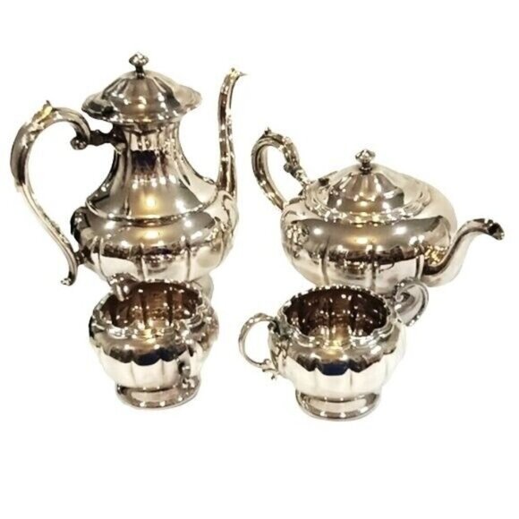 Vintage Birks Primrose Plate 4-Piece Service Coffee Pot Tea Pot Creamer & Sugar - Picture 1 of 14